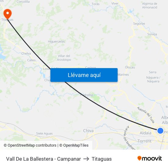 Vall De La Ballestera - Campanar to Titaguas map