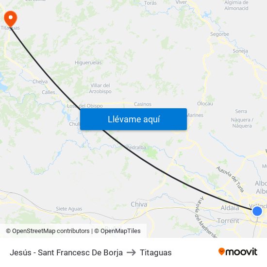 Jesús - Sant Francesc De Borja to Titaguas map
