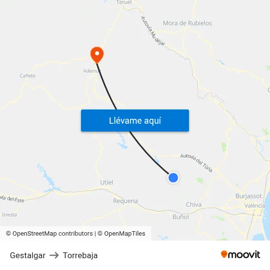 Gestalgar to Torrebaja map