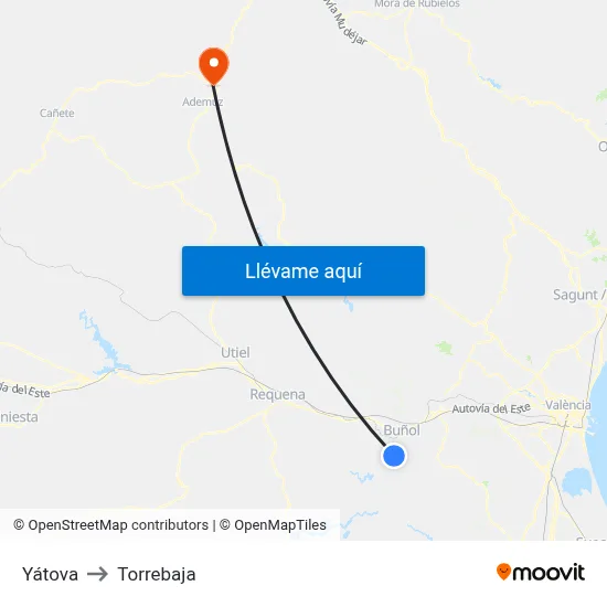 Yátova to Torrebaja map