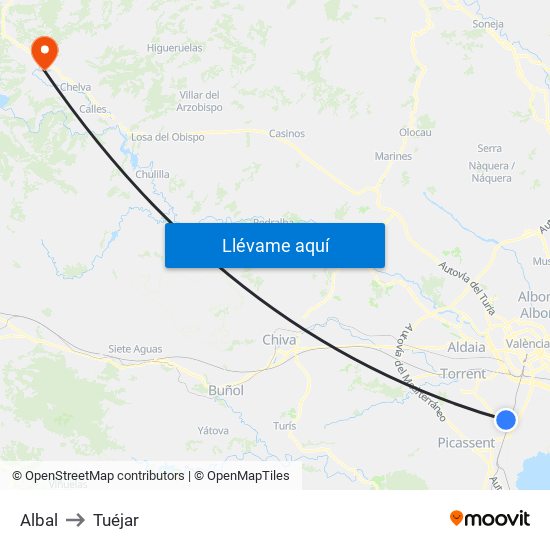 Albal to Tuéjar map