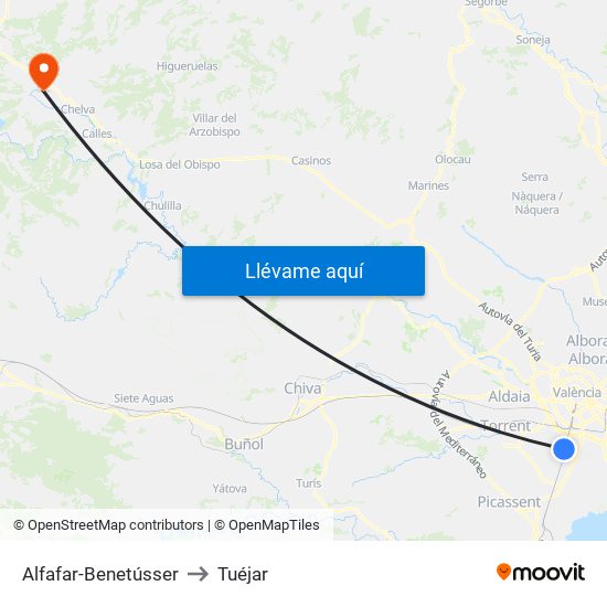 Alfafar-Benetússer to Tuéjar map