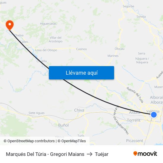 Marqués Del Túria - Gregori Maians to Tuéjar map