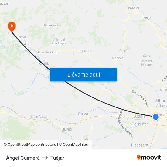 Àngel Guimerá to Tuéjar map