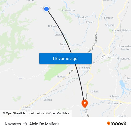 Navarrés to Aielo De Malferit map
