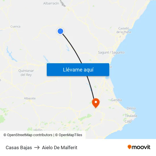 Casas Bajas to Aielo De Malferit map