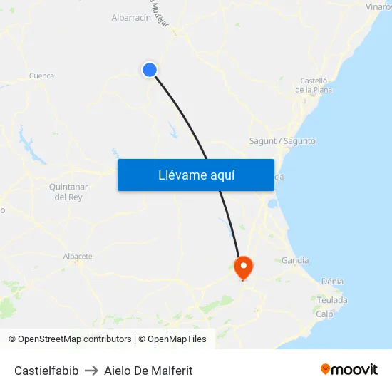 Castielfabib to Aielo De Malferit map