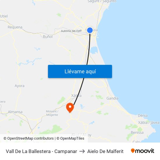 Vall De La Ballestera - Campanar to Aielo De Malferit map
