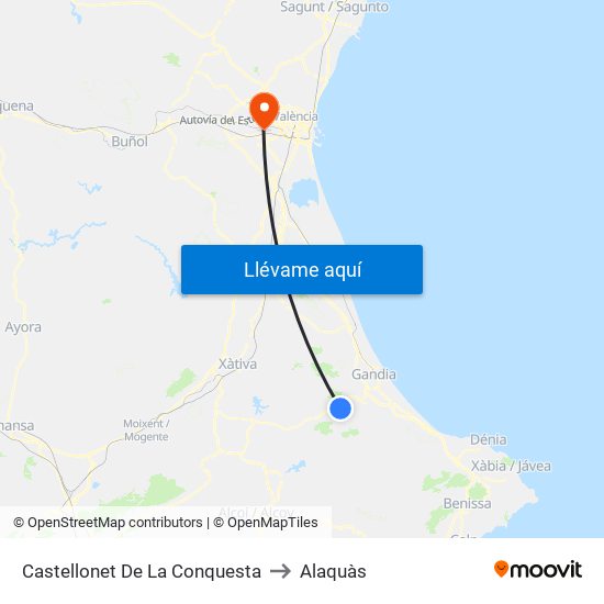Castellonet De La Conquesta to Alaquàs map