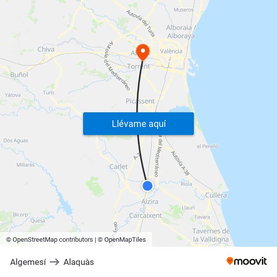 Algemesí to Alaquàs map