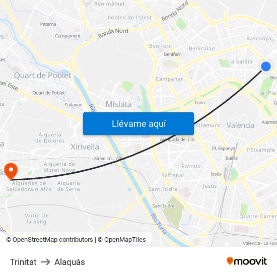 Trinitat to Alaquàs map