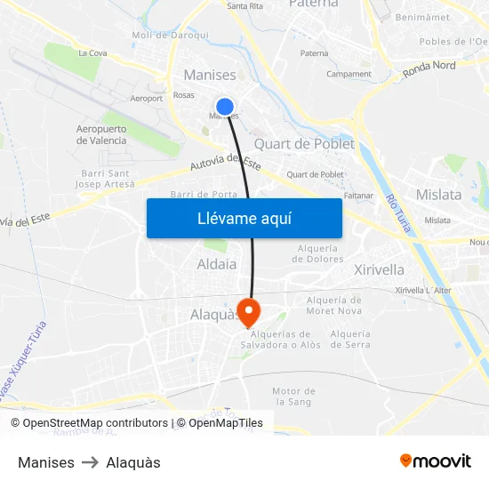 Manises to Alaquàs map