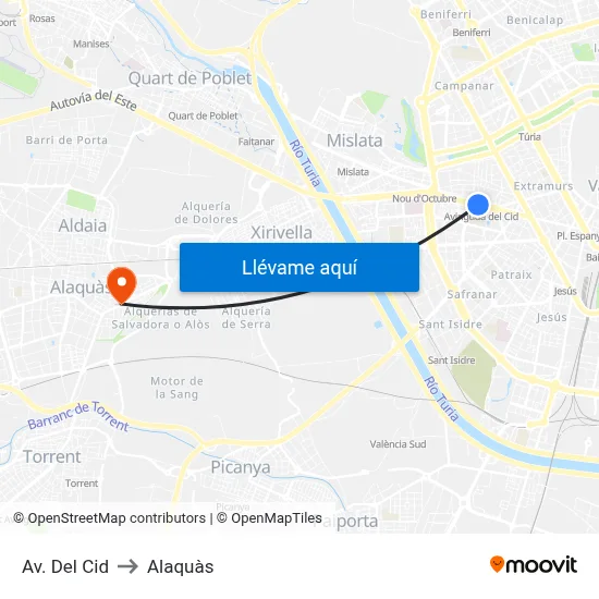 Av. Del Cid to Alaquàs map