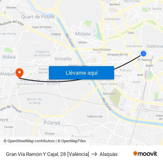 Gran Vía Ramón Y Cajal, 28 [València] to Alaquàs map