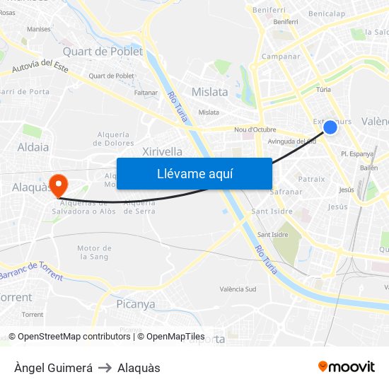 Àngel Guimerá to Alaquàs map