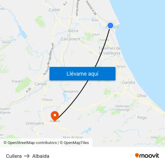 Cullera to Albaida map