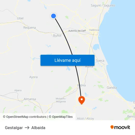 Gestalgar to Albaida map