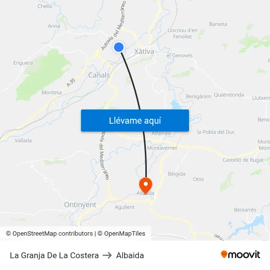 La Granja De La Costera to Albaida map