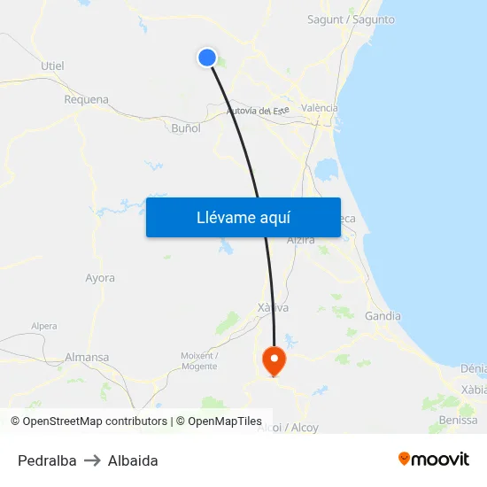 Pedralba to Albaida map