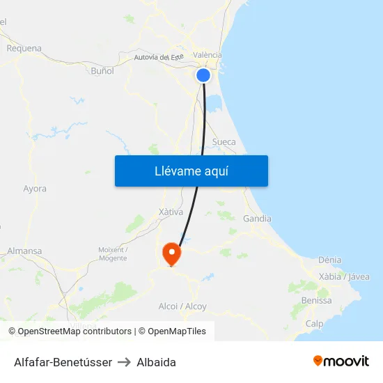 Alfafar-Benetússer to Albaida map
