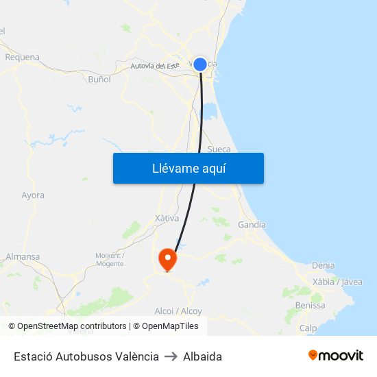 Estació Autobusos València to Albaida map