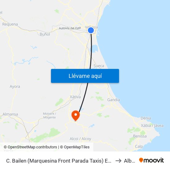 C. Bailen (Marquesina Front Parada Taxis) Estació Ave [València] to Albaida map