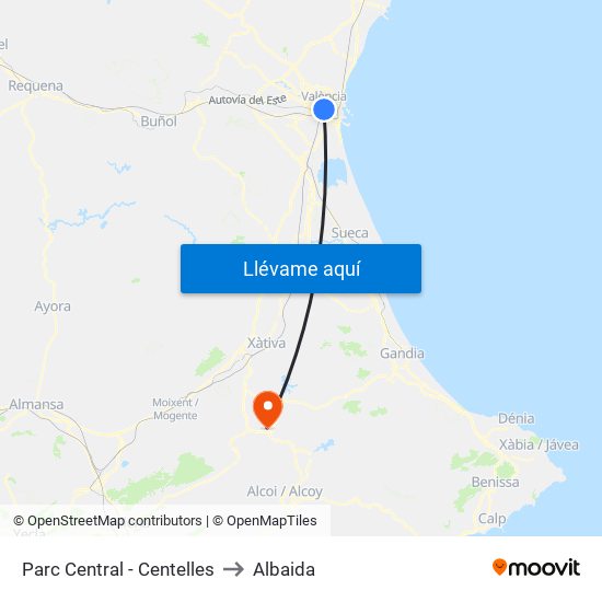 Parc Central to Albaida map