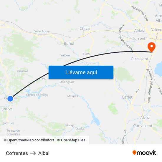 Cofrentes to Albal map
