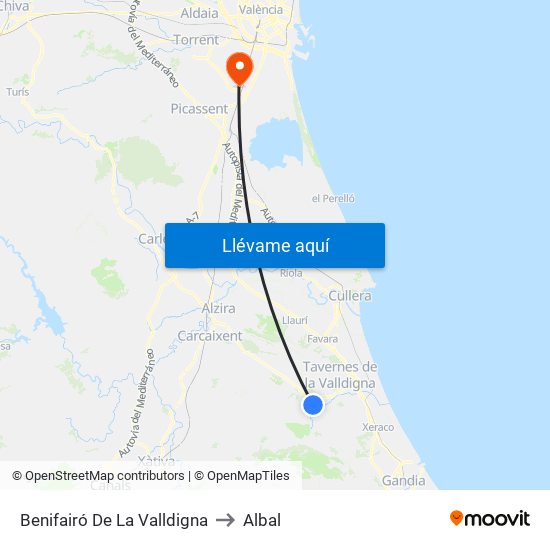 Benifairó De La Valldigna to Albal map