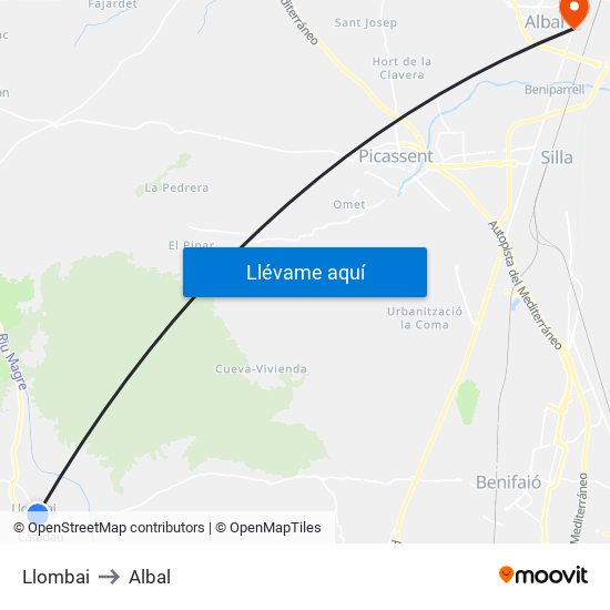 Llombai to Albal map