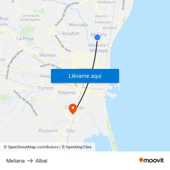 Meliana to Albal map