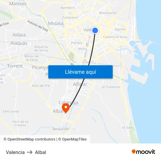 Valencia to Albal map