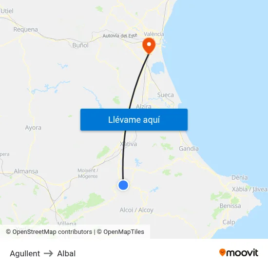 Agullent to Albal map