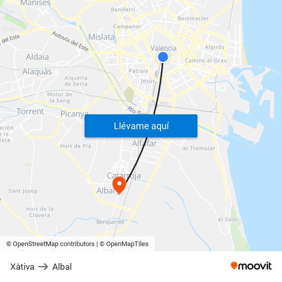 Xàtiva to Albal map