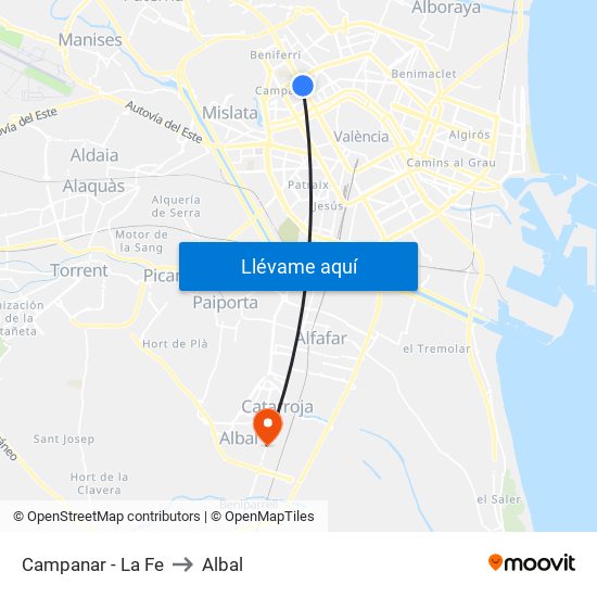 Campanar - La Fe to Albal map