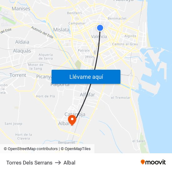 Torres Dels Serrans to Albal map