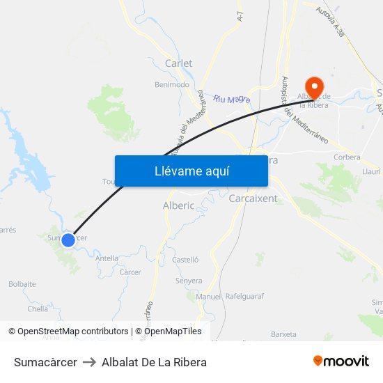 Sumacàrcer to Albalat De La Ribera map