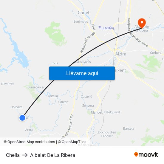 Chella to Albalat De La Ribera map
