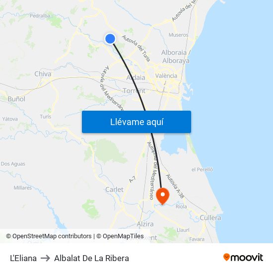 L'Eliana to Albalat De La Ribera map