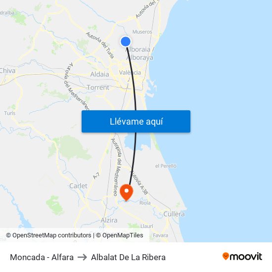 Moncada - Alfara to Albalat De La Ribera map