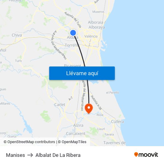 Manises to Albalat De La Ribera map