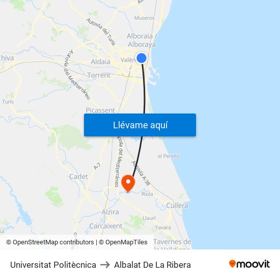 Universitat Politècnica to Albalat De La Ribera map