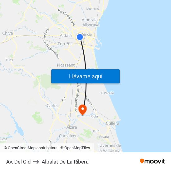 Av. Del Cid to Albalat De La Ribera map