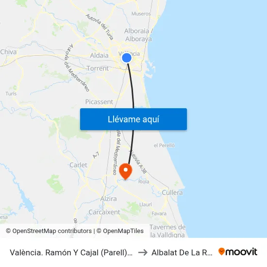València. Ramón Y Cajal (Parell) - Jesús to Albalat De La Ribera map
