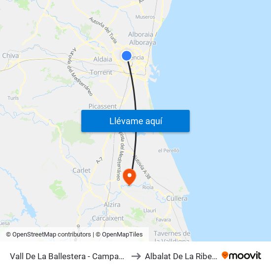 Vall De La Ballestera - Campanar to Albalat De La Ribera map