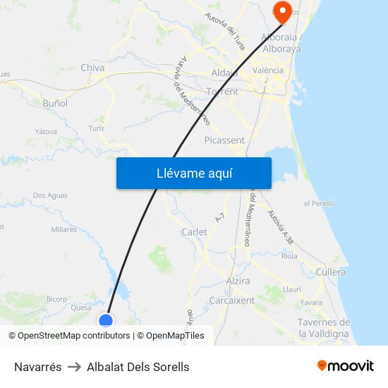 Navarrés to Albalat Dels Sorells map