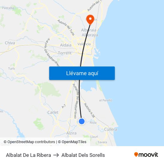 Albalat De La Ribera to Albalat Dels Sorells map