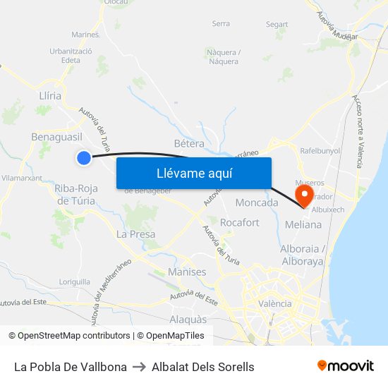La Pobla De Vallbona to Albalat Dels Sorells map