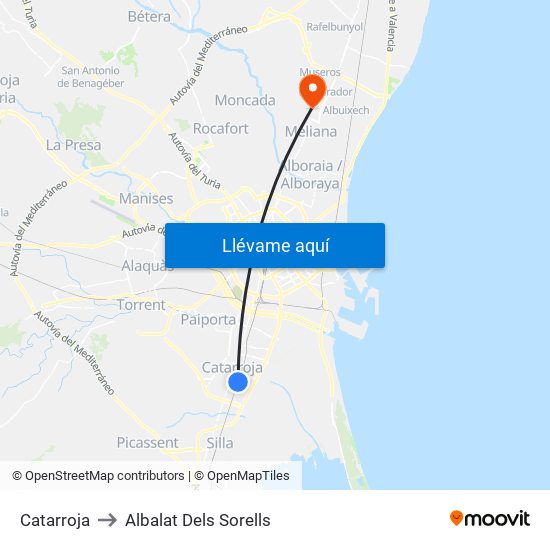 Catarroja to Albalat Dels Sorells map