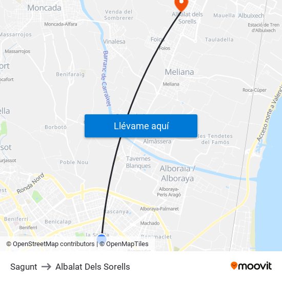 Sagunt to Albalat Dels Sorells map